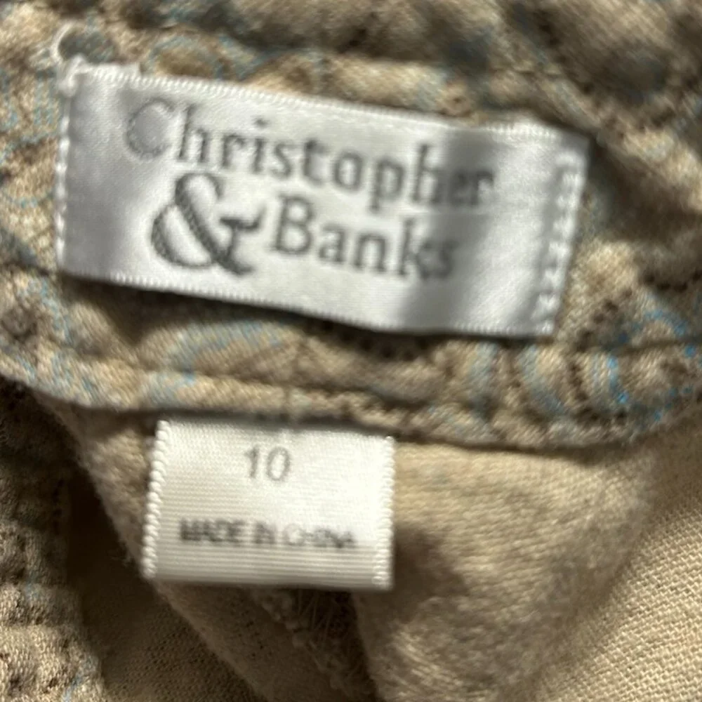 Christopher & Banks Tan Floral/Paisley Linen Blend Capris Women's Size 10 - Picture 8 of 9